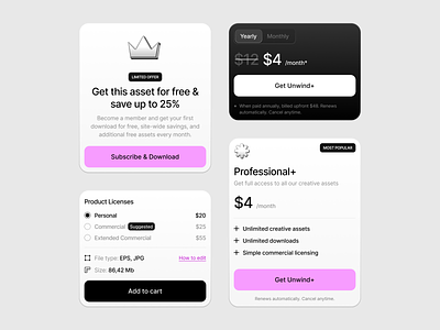 ~ ui components – design resources platform ~ billing black button card clean components design e commerce elements interface minimalistic pink pricing resources ui ui ux