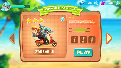 Candy Game UI-Character Selection avatar selection button design character customization character portrait character selection menu game asset design game character design graphic design in app purchases level indicator mobile app design mobile game ui design play button progress bar shop menu text box ui unlockable characters user interface (ui) design