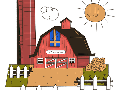 Barnhaus barn building cow farm grass house illustration illustrator new england outline rural simple town vector
