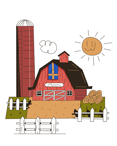 Barnhaus barn building cow farm grass house illustration illustrator new england outline rural simple town vector