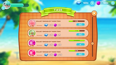 Candy Game UI-Achievements & Challenges animation arrow buttons beach theme cartoon style casual game game level design graphic design level map level select menu lock icon menu button mobile app design mobile game ui design progress bar star rating system summer theme ui user experience (ux) design world map