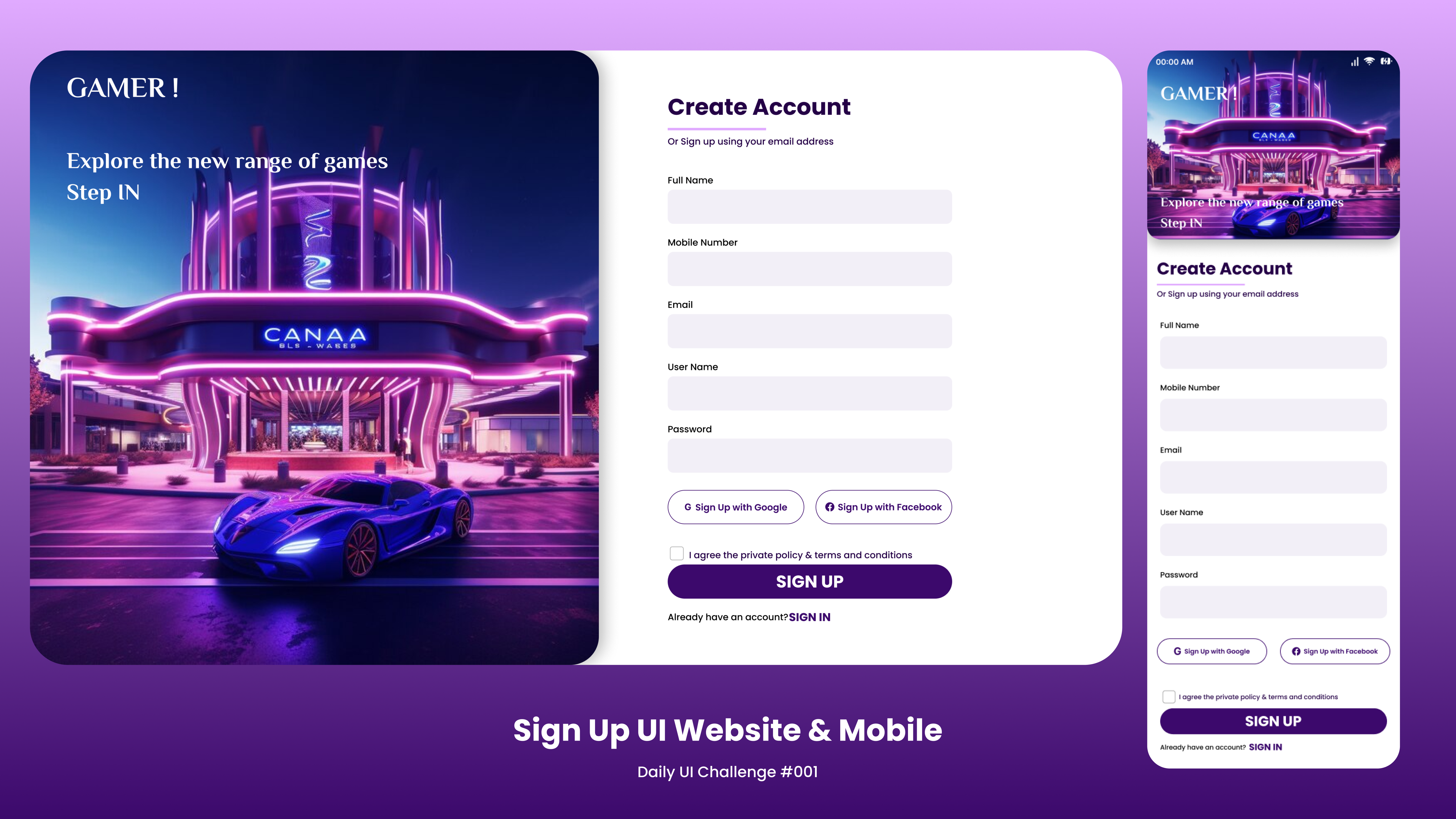 DailyUI Challenge #001 - Sign Up challenge dailyui mobile ui