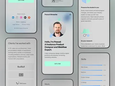 Refreshed Personal Website and Branding design desktop grey landing page lp mobile personal personal brand portfolio product designer turquoise ui uidesign web web designer webdesign webflow webflow expert website