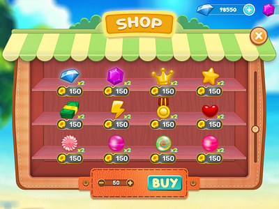 Candy Game UI-Shop buy button coin currency extra time flat design icon design in app purchases match tile puzzle game minimalist ui mobile app design mobile game ui design power ups price tag shop ui design shuffle user interface (ui) design