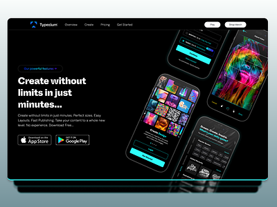 Typerium - Website Design app banner branding download header hero homepage redesign ui web design