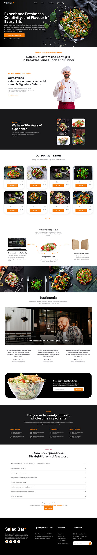 Landing Page for The Salad Bar Restaurant animation branding canadajob company design figma freelancedesigner google graphic design illustration jobs landingpage logo luxembourg microsoft remorejob remotive ui uiux design work