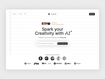 Concept Landing page for a content generation AI tool branding graphic design ui