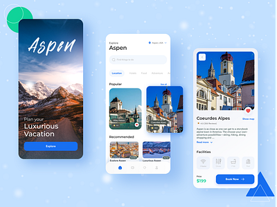 Aspen Travel App Exploration- Mobile App Design app design creative daily ui design figma figma design mobile app mobile app design mobile app ui design mockups product design travel app ui design ui ux user interface web application