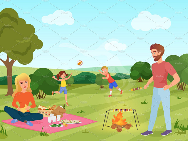 Young family on picnic in forest by Lemberg Vector on Dribbble