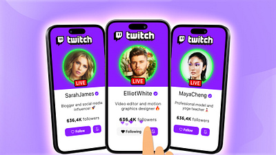 🔥 Twitch 3D Phone Animation - Follow Call to Action 3d after effects animation branding call to action channel design follow illustration motion graphics online marketing page phone profile smartphone social media twitch