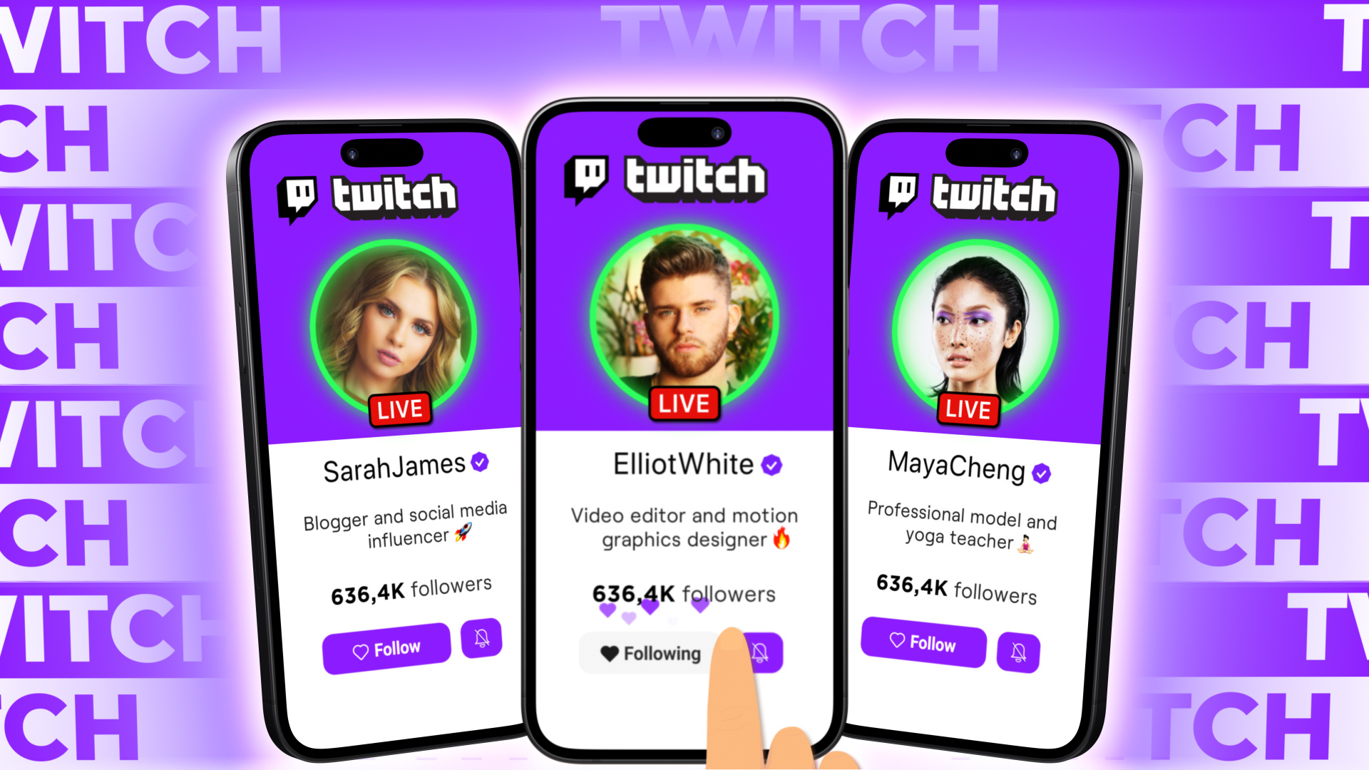 🔥 Twitch 3D Phone Animation - Follow Call to Action 3d after effects animation branding call to action channel design follow illustration motion graphics online marketing page phone profile smartphone social media twitch