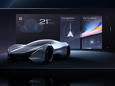 OMNIO HMI concept car cluster concept cosmic dashboard design fpk gauges hmi illustration interface lights planets speed ui universe ux vehicle widgets