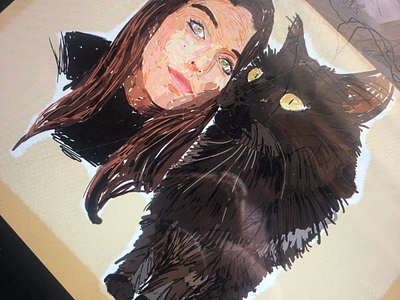 Self portrait with procreate cat dark illustration ipad painterly portrait procreate witchy