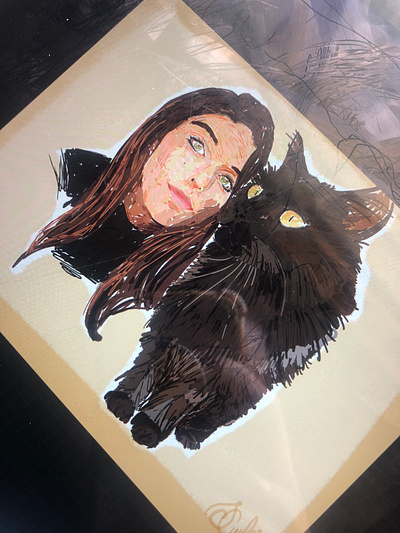 Self portrait with procreate cat dark illustration ipad painterly portrait procreate witchy