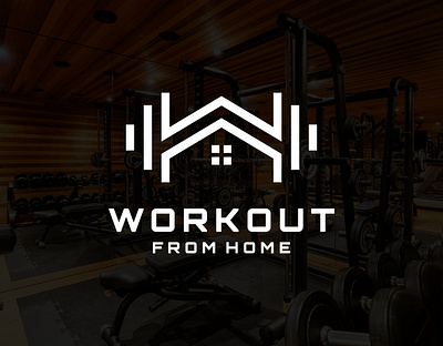 Workout Gym Home House Logo Design athlete athletic barbell creative design dumbbell exercise fitness graphic design gym home house illustration logo logo design simple strength training weight workout