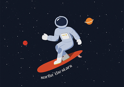 Surfin' the stars astronaut character design illustration outer space planet space stars surfer surfing universe vector