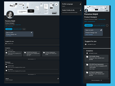 Responsive LinkedIn Profile app branding darkmood designsystem graphic design landingpage logo parastoomajidi productdesign responsivedesign sanandaj tehran ui web پرستومجیدی