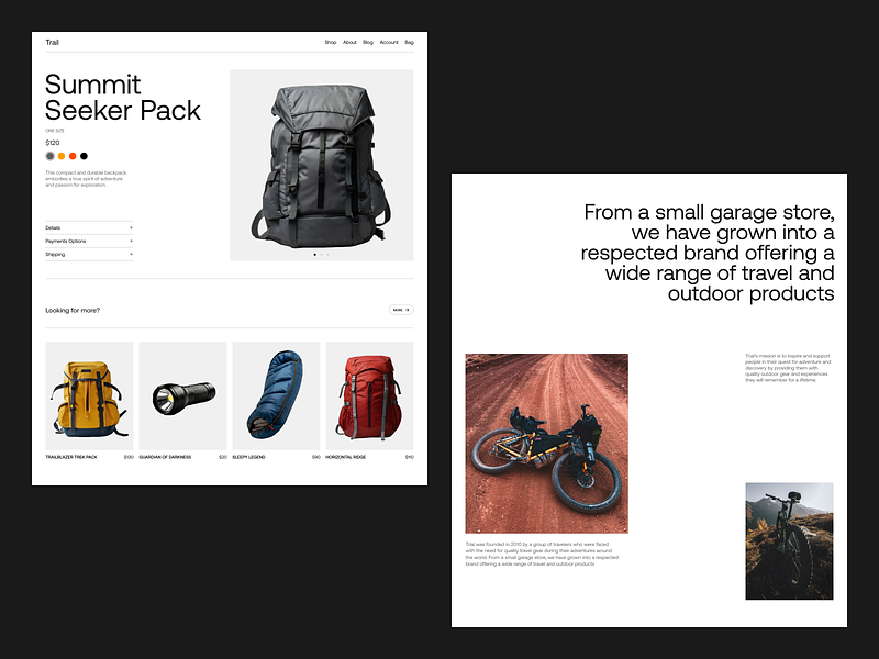 Tourism Gear Ecommerce Product Page active lifestyle cycling design e commerce ecommerce equipment gear graphic design hiking interface online shopping product page tourism travel ui user experience ux web design website website design