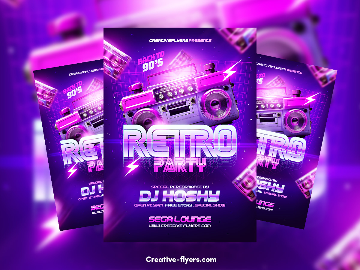 Retro Party Poster Design creative creative flyer creative flyers flyer templates gaming gaming font gaming logo graphic design illustration party flyer photoshop retro graphic design retro poster