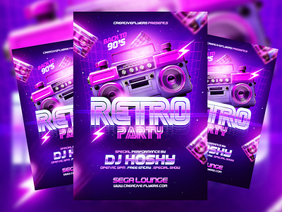 Retro Party Poster Design creative creative flyer creative flyers flyer templates gaming gaming font gaming logo graphic design illustration party flyer photoshop retro graphic design retro poster