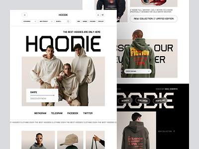 Hoodie - Website Homepage Design For Fashion Products clothing design ecommerce fashion homepage hoodie illustration interface landing landing page local store online store shopify shopping ui ux web web design website winter