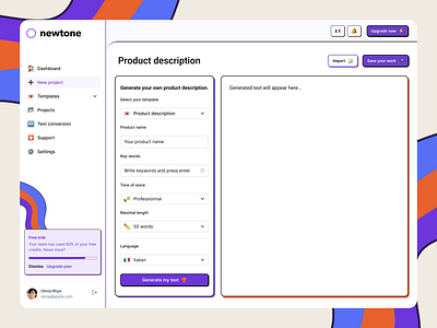 Newtone · AI Marketing Tool Startup SaaS · UX/UI & Product ai ai startup design product design saas ui ux web application