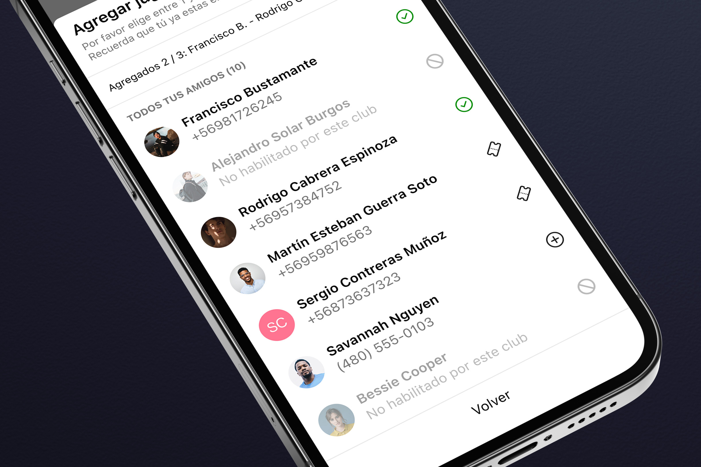 Add a friend add add a player app component ui concept interface list component list ui mobile player spanish sport ui user experience user interface ux