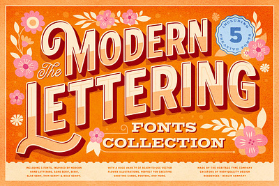 Modern Lettering Fonts Collection alternate characters card design flowers hand drawn heritage ligatures logo design packaging design poster design textures vector elements vintage
