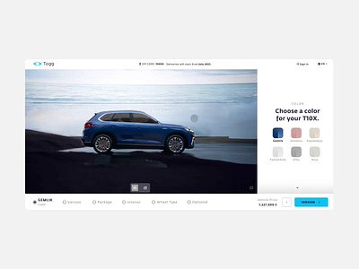 TOGG Website Car Customization & Purchase animation design interaction interface motion prototype togg ui ux web website