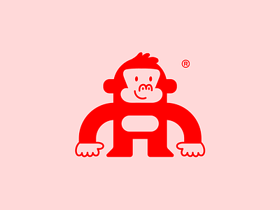 Gorilla logo animal ape brand branding cute design flat friendly fun gorilla graphic design icon illustration logo mascot minimal red simple vector