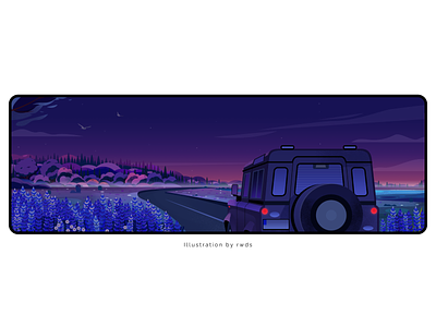 Jeep car illustration jeep landscape night road road trip tourism trees vector