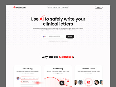 AI Clinical Letters Landing Page ai ai writer health health care landing page landing page design ui uiux website website design