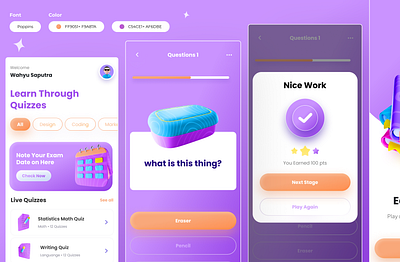 Candy | Quiziz Mobile App 3d candy design e learning education fun gradient illustration mobile app mobile ui purple quiz ui ui design