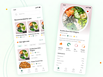 Concept for a recipe app buddha bowl calories fitatu food app healthy living light green mobile app recipe app ui ux