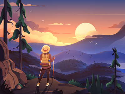 On The Trail agency branding climbing forest girl graphic design hiking illustration meditation motion graphics mountain poster rocks sun sunset trail travel vintage wild