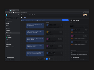 Workflow automation | Dark mode ai ai integrates attio attio integration automate automate crm automation automation platform automation software feature integrations platform retool sales visual workflow automation workflow workflow automation workflow builder workflows zapier