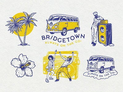 Bridgetown california caribbean dancers dancing design fast food flower food graphic design hibiscus illustration la music pattern retro roti speakers tropical van vintage