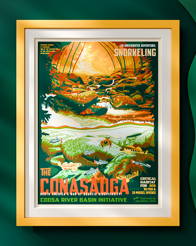 CRBI Conasauga River | 2023 autumn conasauga conservation fall fish georgia illustration photoshop poster procreate puzzle retro river riverkeeper stream typography underwater vintage watershed wpa