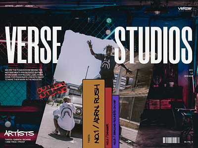 Verse Studios hero section cool web design dynamic graphic design music music web design rap rapper record label spray typography ui ui design uiux design urban web design