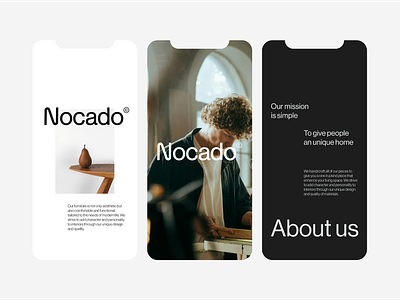 Nocado - furniture brand visual identity about page brand identity branding clean design graphic design grid grid system logo logotype minimal design minimalism motion graphics posters social media social media templates ui visual identity