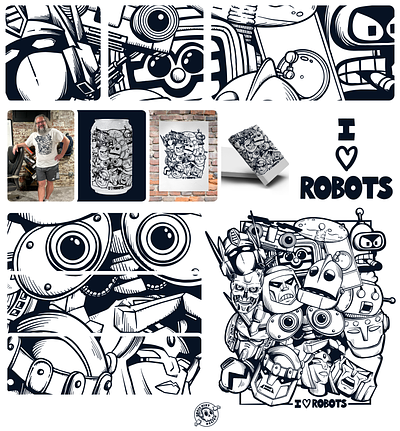 I Love Robots art branding cartoon childhood creative design drawing fun graphic design illustration love midwest retro robots vector vintage