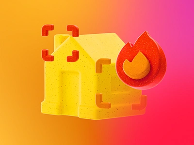 🔥 Daily 3d alert app c4d danger detection fire gradient house illustration redshift trend warning web