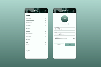 App Settings & Edit Profile app design logo typography ui ux