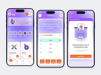Quizzer - Quiz Mobile App clean game game app mobile mobile app point quiz quiz app quiz mobile quiz mobile app quizzes trivia ui uiux