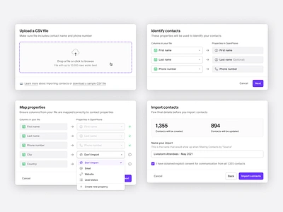 Contact CSV import app calling chat app clean contact properties contacts csv csv import import messaging minimal phone properties mapping saas app simple ui ux web