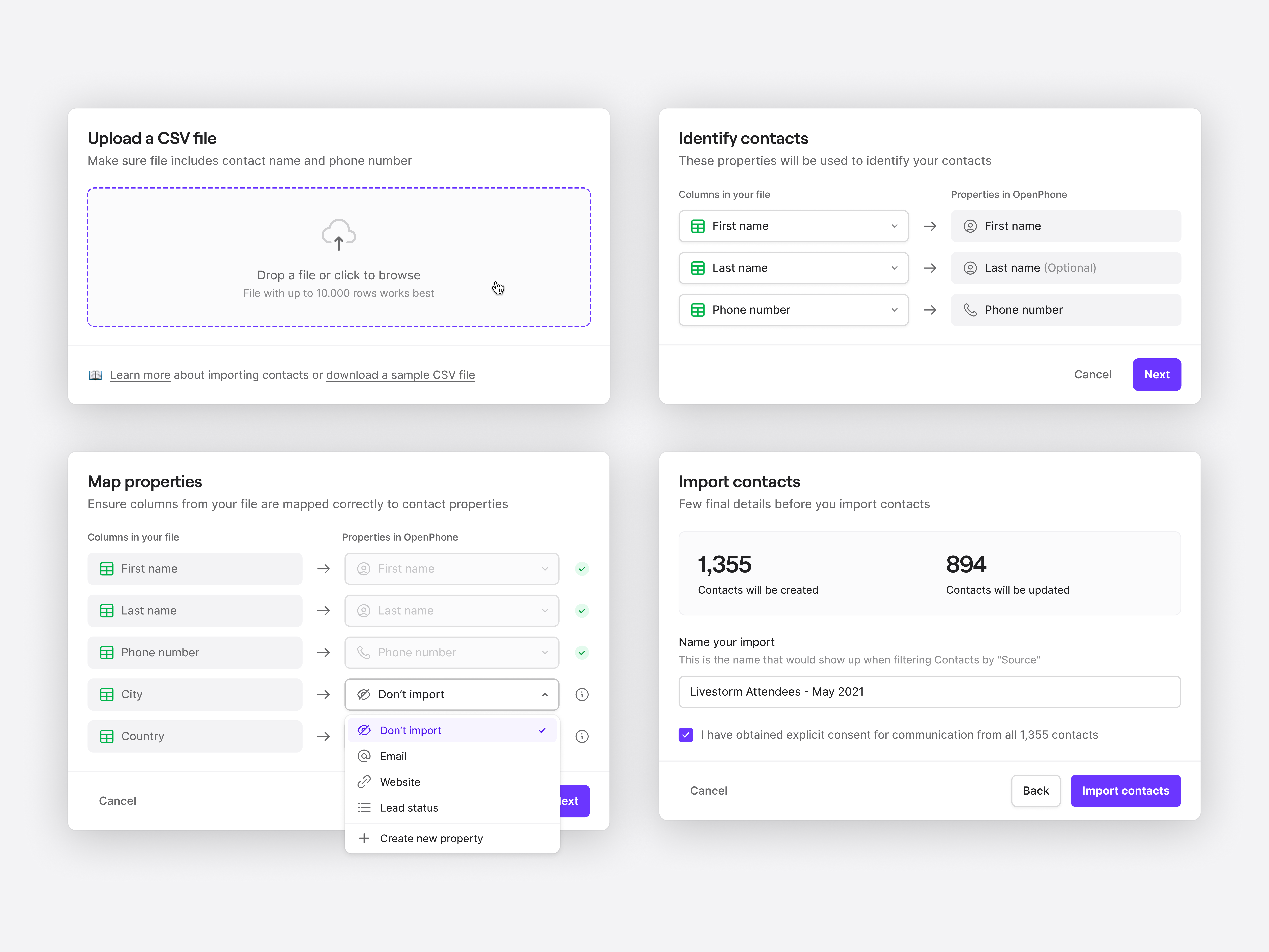 Example of Contact CSV import