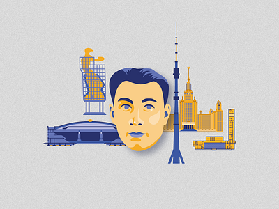 Alexander Nikitin and his inventions ai architect architecture building concept construction design education engineer engineering illustration layout man monument nikitin portrait stadium tower tv tower vector