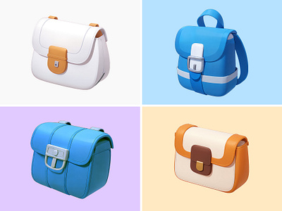 Bag Icon Cartoon Illustration 3d backpack bag cartoon cute fashion icon illustration pastel purse rendering