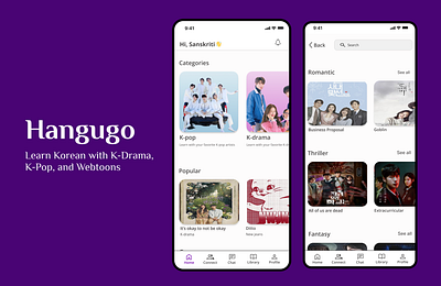Hangugo- korean language learning app app design case study korean language app language app mobile design ui ux ux research