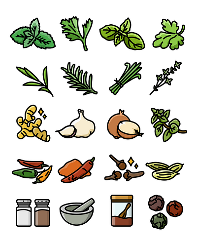 Herbs and Spices Icon Set chef cooking cuisine culinary food herbs icon icon design icons ingredients spices vegetables